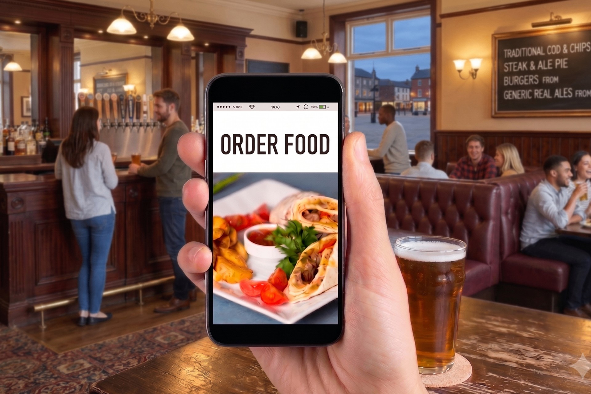 A phone showing the Queensway Inns order and pay app